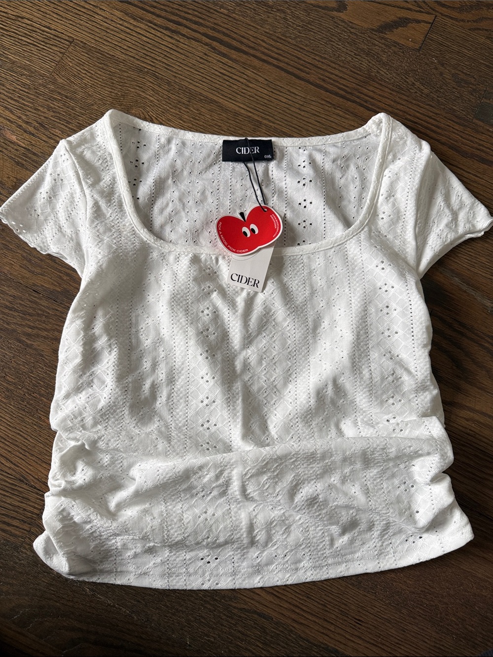 Cider White Eyelet Scoop-Neck Short Sleeve Top